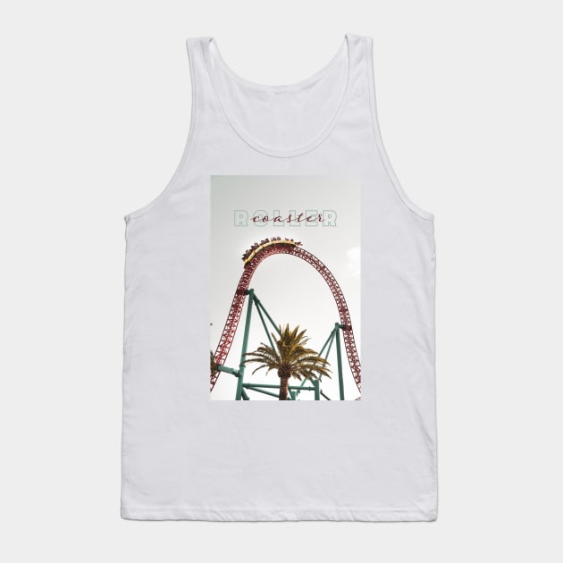 Roller Coaster and Palm Tree at Gray Sky - Funny Tank Top by Ravensdesign
